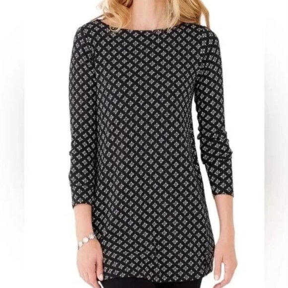 J. Jill Tops - J. Jill Pima Boat Neck Tunic, Size L - Oversized, Black and White Long Sleeved